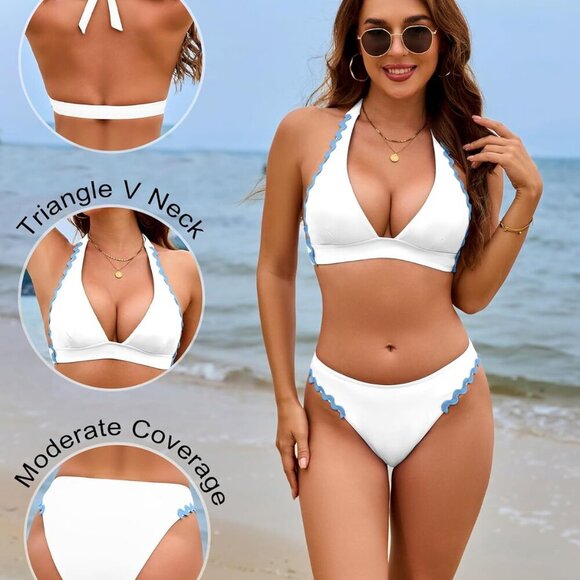 Bikini Sets for Women Cheeky Thong Swimsuit Triangle Halter 2 Piece Bathing Suit - Picture 5 of 9